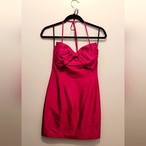 Silk iridescent purple dress with large bow - Picture 2 of 5